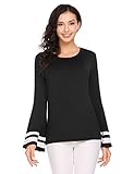 Easther Women’s Long Bell Sleeve Blouse Loose Trumpet T-Shirt Casual Solid Flare Tops