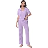 DAVID ARCHY Viscose from Bamboo Pajamas Set for Women Soft Ribbed Knit 2 Piece Lounge Set Cooling Pajamas with V-Neck