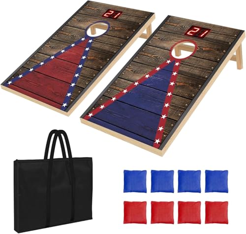 Electronic Cornhole Board Set (2x1ft) - Automatic Scoring Corn Hole Game for Adults - Infrared Sensing Wood Set with 8 Bags & Carry Case for Backyard, Party & Tailgates