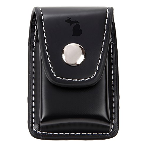 Michigan Black Leather Lighter Case – Leather Lighter Pouch with Laser Etched Design – Lighter Case with Belt Loop and Easy Snap Closure – Great Gift Idea