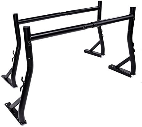 AA-Racks Model X35 800Ibs Capacity Extendable Steel Pick-Up Truck Ladder Rack Two-bar Set - Matte Black