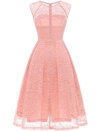 Bbonlinedress Vestido de dama de honor para mujer, estilo vintage, floral, sin mangas, para cóctel, fiesta