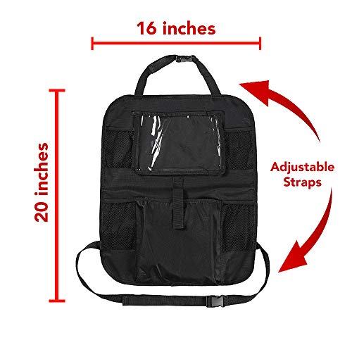 Autobull Multi-Pocket Back Seat Organizer 2-PACK with Clear iPad Tablet Pocket Kick Mat for Baby, Kids, Children and Road Trips
