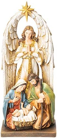 Napco Imports Angel with Holy Family Under Star 11 Inch Resin Decorative Tabletop Figurine