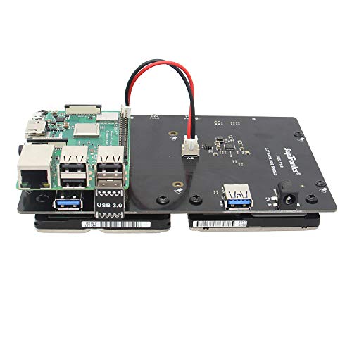 Geekworm Raspberry Pi 3B/3B+ (B Plus) Dual 2.5" SATA HDD/SSD Shield X822 USB3.0 Storage Expansion Board Support X735 for Raspberry Pi 3B+/3B/2B/B+/ROCK64