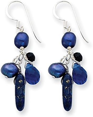 .925 Sterling Silver 46 MM Blue Sandstone/Dark Blue Freshwater Cultured Pearl Earrings