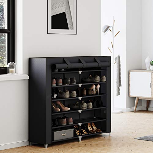 SONGMICS 7 Tiers Portable Shoe Rack Closet with Fabric Cover Shoe