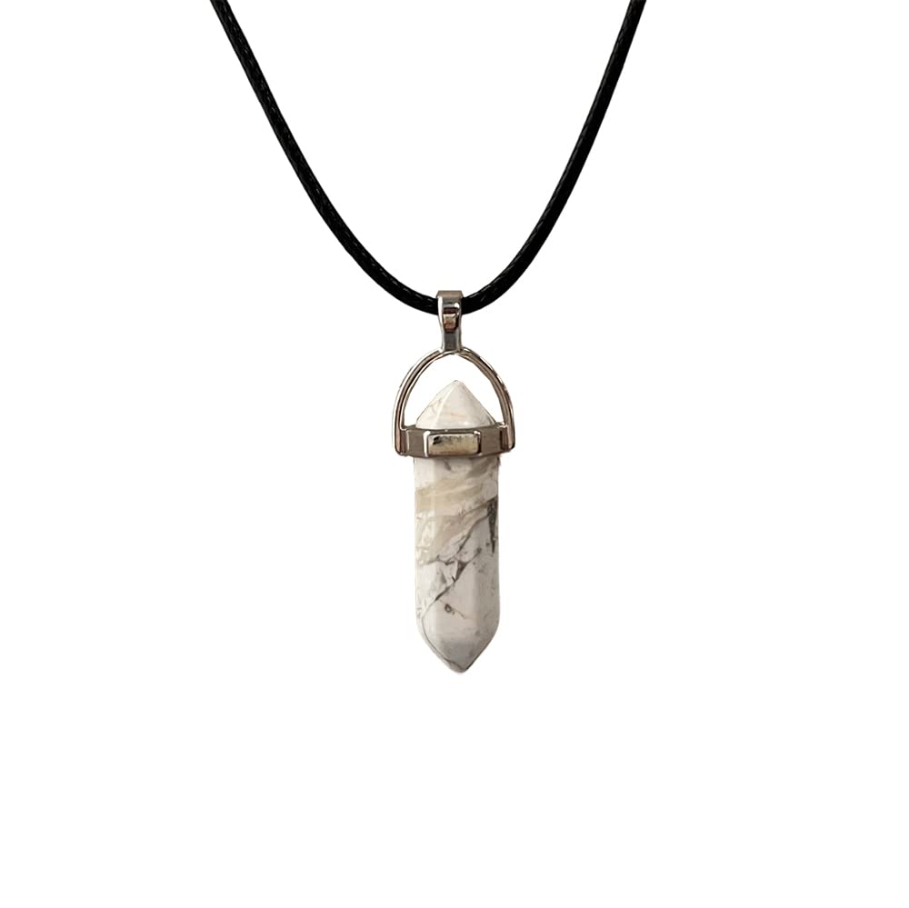 VIE Double Point Pencil Pendant, Black String (Howlite)
