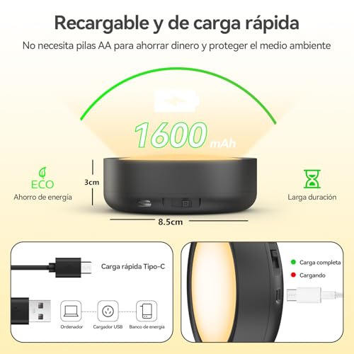 Sunsign Luz de Armario LED con Control Remoto, 3 temperatura de color Luz LED de Armariocon, Batería recargable, Regulable y temporizada, para Pasillos, Escaleras, Sótano, (Negro)
