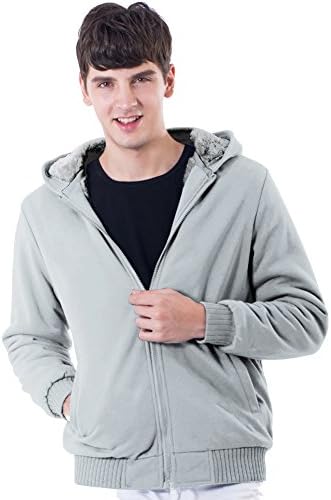 SDolphin Men's Snow Fleece Full Zip Hooded Jackets Sherpa Lined Sweatshirt Coats, Grey, TAG 4XL = US 3XL