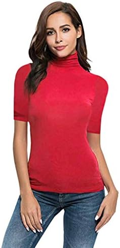 Ladies Tops, Womens Summer Short Sleeve Letter Turtleneck Tops Tee Shirt Top Blouse Ladies Long Tops Red