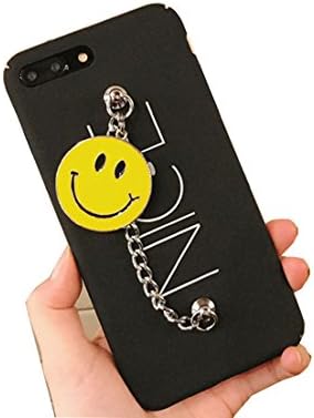 iPhone7 Plus Case,iPhone7 Plus Emoji Chain Case,Goodaa Cute Lovely Metal Emoji Chain Holder Cover Pure Black Matte Case For iPhone7 Plus