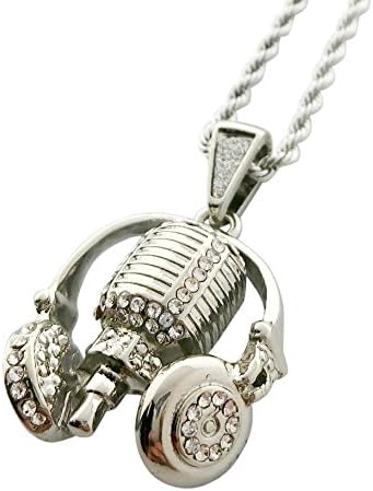 Music Theme Mini Pendant Necklace with 24" Rope Chain (Headphone Silver)