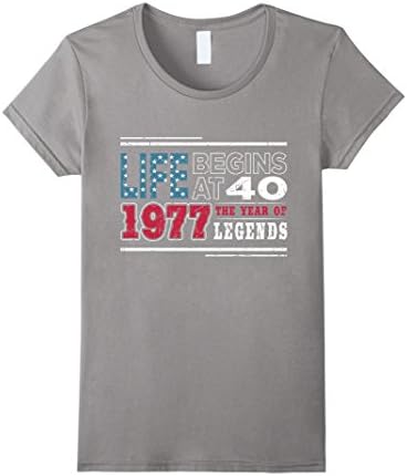 Womens 40th Birthday T-Shirt Born in 1977 Life Begins at 40 Large Slate