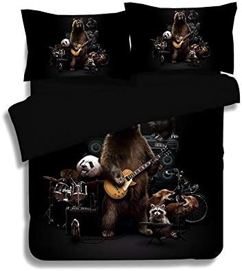 Wangji Polyester 3D Panda Band Black 2.2X2.4M,Ultra Soft Hypoallergenic Microfiber Quilt Cover Sets with Zipper Closure +2 Pillowcases（48X74CM+1 Flat Sheet