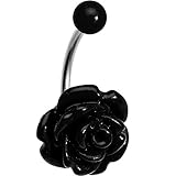 Black Beautiful Blooming Rose JBar Belly Ring