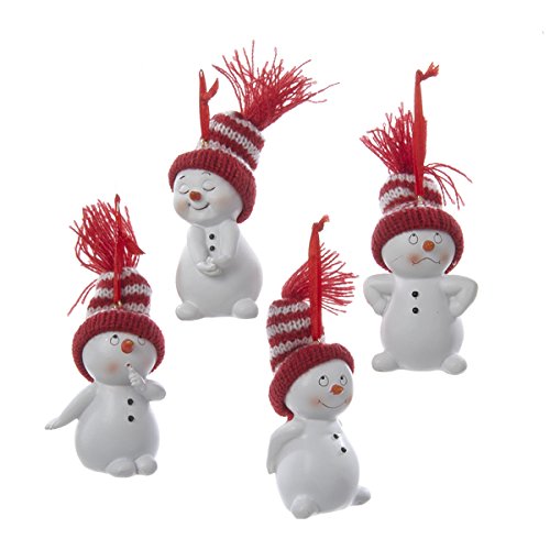 Kurt Adler Snowman With Red And White Stripe Knit Hat Ornament Set OF 4