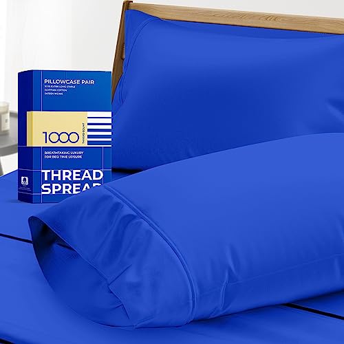 THREAD SPREAD 100% Egyptian Cotton King Size Pillow Cases Set of 2 - Luxury 1000 Thread Count Pillow Cases King Size (Royal Blue), Soft Cooling Sateen Weave Hotel Quality Egyptian Cotton Pillowcases