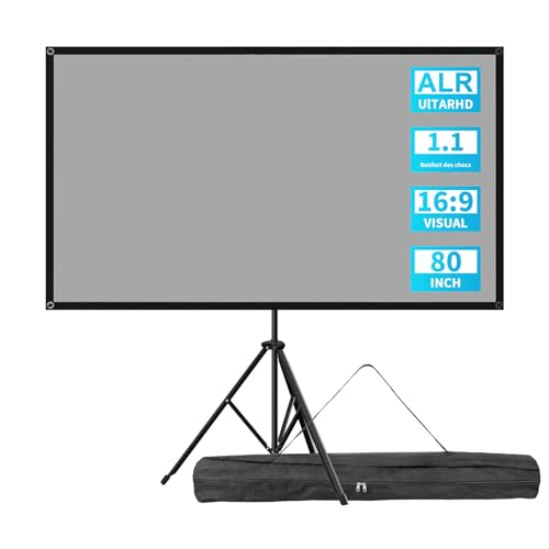 VISULAPEX 80 Inch Projector Screen with Tripod, 4K HD 16:9 Projection Screen, Lightweight Easy to Install Eran Projector, Ideal for Cinema Office and Presentations