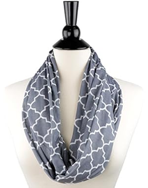 Womens Scarves, Infinity Scarf w/ Zipper Pocket & Pattern Print, Infinity Scarves, Scarves
