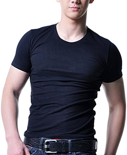 MOEA Men Fashion Slim Fit Cotton Round-Neck Short Sleeve Casual T-Shirt Top Blouse (XL, Black)