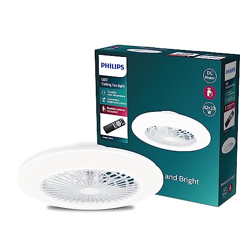 Philips Deckenventilator und LED Deckenleuchte Amigo, 20W+40W, Durchmesser 49cm, rund, inkl. Fernbedienung, weiß