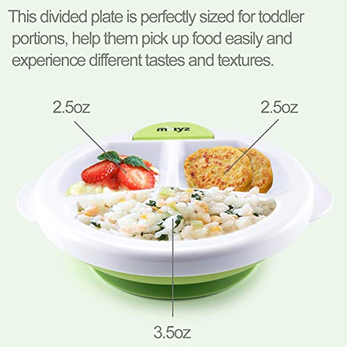 Matyz Stay Put Suction Warm Plate for Baby - Divided Plate for Kids - Divided Toddler Plate with Bonus Spoon - Microwave & Dishwasher Safe - BPA Free (Green) - Thumbnail 6