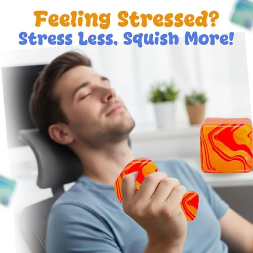 SLEEPHEAD®Squishies Stress Cube,Fidget Toys Squeeze Stress Cube for Adults,Ice Squish Cube Sugar Balls,Sensory Ice Square Shape Squishies Cube Sugar Balls for Stress Relief (Orange)