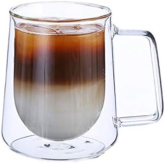 Erjialiu 350Ml Double Glass Simple Coffee Mug Milk Coffee Cup With Handle Ling Drink Juice Cup Home Water Cup Cafe Cup