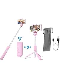 Selfie Stick Bluetooth, Pokanic Soporte de trípode extensible ajustable para teléfono, clip universal, mando a distancia inalámbrico, compatible con iPhone, Android, Samsung Galaxy y más