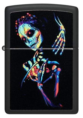 Zippo Sturmfeuerzeug – UV Skeleton, Black Matte, Black Light – Refillable – Wire-resistant – Wind Resistant Design – Gift Box – Made in USA