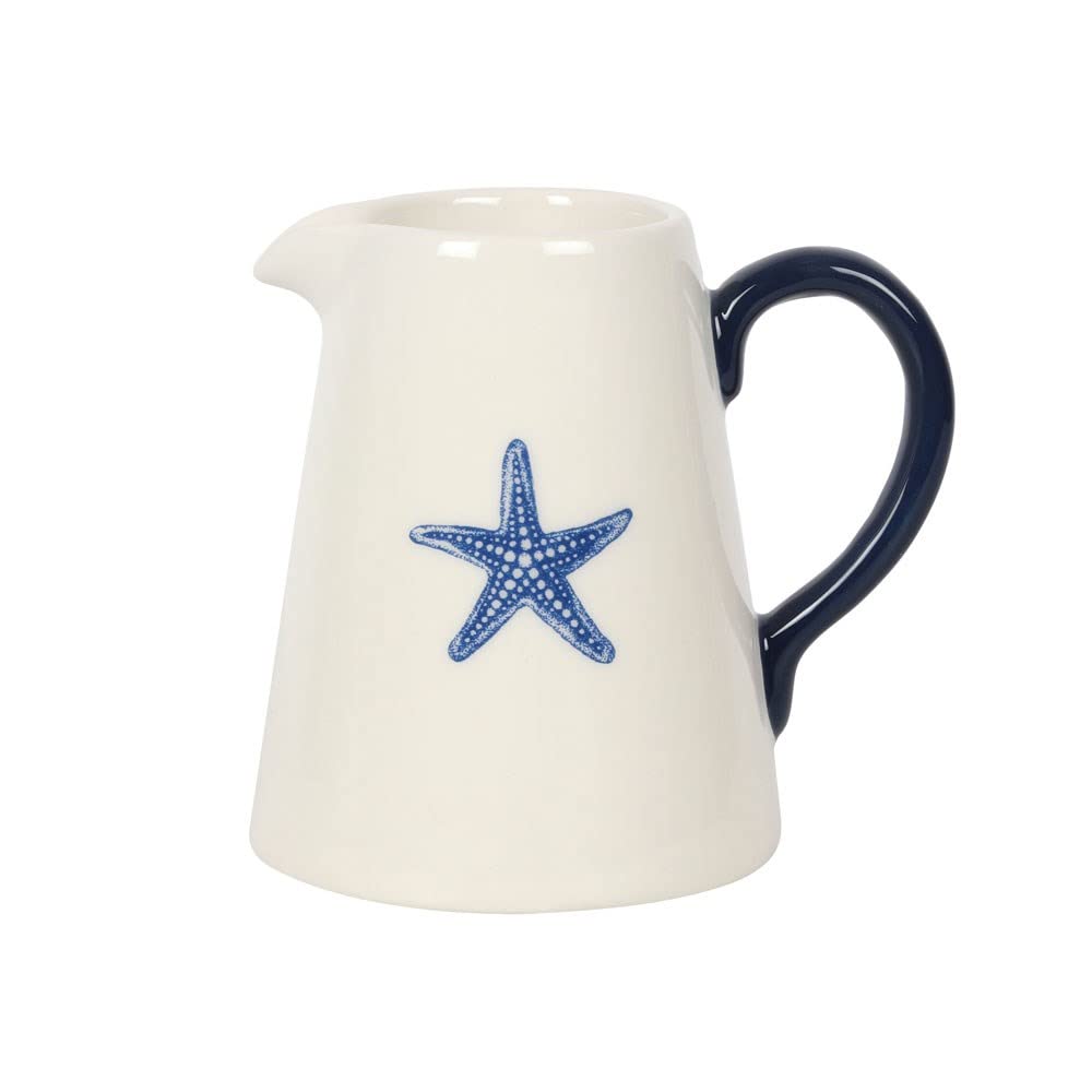 Stunning White & Blue Ceramic Starfish Flower Jug - 12cm x 9cm (1 Pc.) - Spacious, Durable & Stylish Design - Ideal for Everyday Use - Perfect for Home Decor & Gift