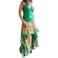 Mogul Interior Womens Mermaid Swirling Hi Low Dress Recycled Silk Printed Strapless Fishtail Dresses Medium/Large