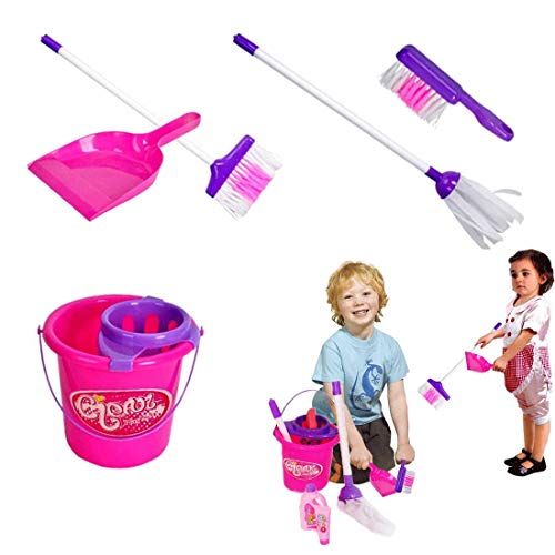 Complete Cleaning Set - Adorable Kids Housekeeping Clean Tool Kit - Pail, Dust-Brush, Broom, Mop, Pan, and Much More! Be Mommy's Little Helper Holidays - Girl Toys...