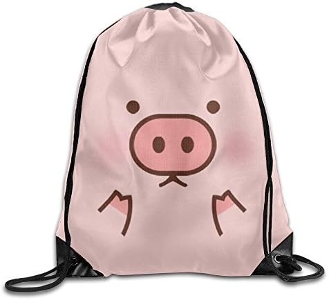 David Mclaughlin Piggy Cute Pig Cartoon Large Print Drawstring Bag Shoulder Backpack Nylon Sack Bag String Bags Sport Tote Cinch Travel Rucksack For Men & Women