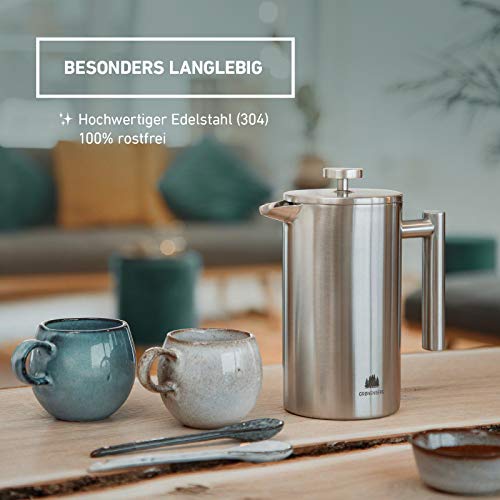 Groenenberg French Press aus Edelstahl | 1 Liter (5 Tassen) | Erhältlich in 3 Größen | Thermo Kaffeebereiter… – Bild 4