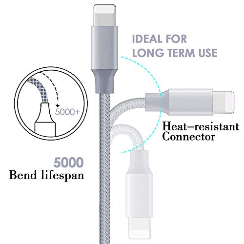 Phone Cable 4Pack 3FT 2x6FT 10FT to USB Syncing Data and Nylon Braided Cord Charger Charging Cable Compatible Phone XS MAX, XR, X, 8, 7, 7 Plus, 6, 6s, 6 Plus, 5, 5c, 5s, SE -Gray