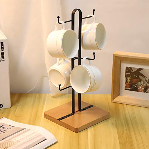 Coffee Mug Holder, Coffee Cup Metal Tree Holder Countertop, Wood Base Coffee Bar Accessories