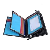 Ladies Luxury Soft Black (Multi Colored Inside) Real Nappa Leather RFID blocking Small Hand Stitched Multi Fall Purse Multi Credit Card Wallet with Zip Up Coin Compartment