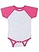 RABBIT SKINS, Baby Short Sleeve Raglan Baseball Bodysuit, Vintage Heather/Vintage Hot Pink, 6 Months