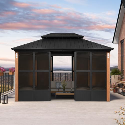 PURPLE LEAF 10x13 Sunroom Gazebo with Lights & Sliding Doors, Outdoor Aluminum Frame image 30
