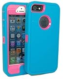Brand New Iphone 5 5S Body Armor Defender - Comparable to Otterbox Defender + 1pc 3ft Data Cable (Baby Blue on Hot Pink)