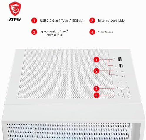 MAG FORGE 320R AIRFLOW WHITE Mid-Tower PC Case - Capacità ATX, supporto GPU RTX 50, RTX 40, ventole ARGB, filtri antipolvere magnetici, scheda di controllo 1-6 ARGB, USB 3.2 Gen 1 Type-A