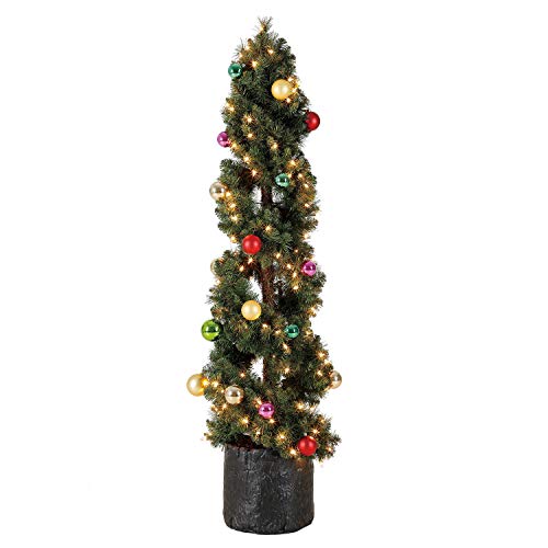 Home Heritage 5 Foot Spiral Design Artificial Topiary Pine Tree w/Clear Lights