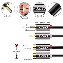 J&D 2 RCA Extension Cable, RCA Cable, Gold Plated