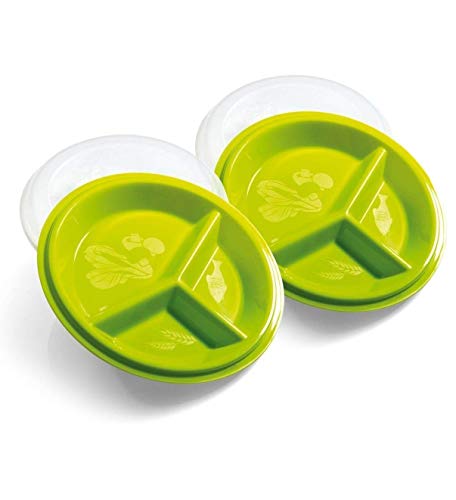 Precise Portions 2-Go Healthy Portion Control Plates, Pack of 2, BPA-Free, 3-Section Plate with Leak-Proof Lids, Dishwasher & Microwave Safe, Helps Manage & Lose Weight, Metabolism & Blood Sugar