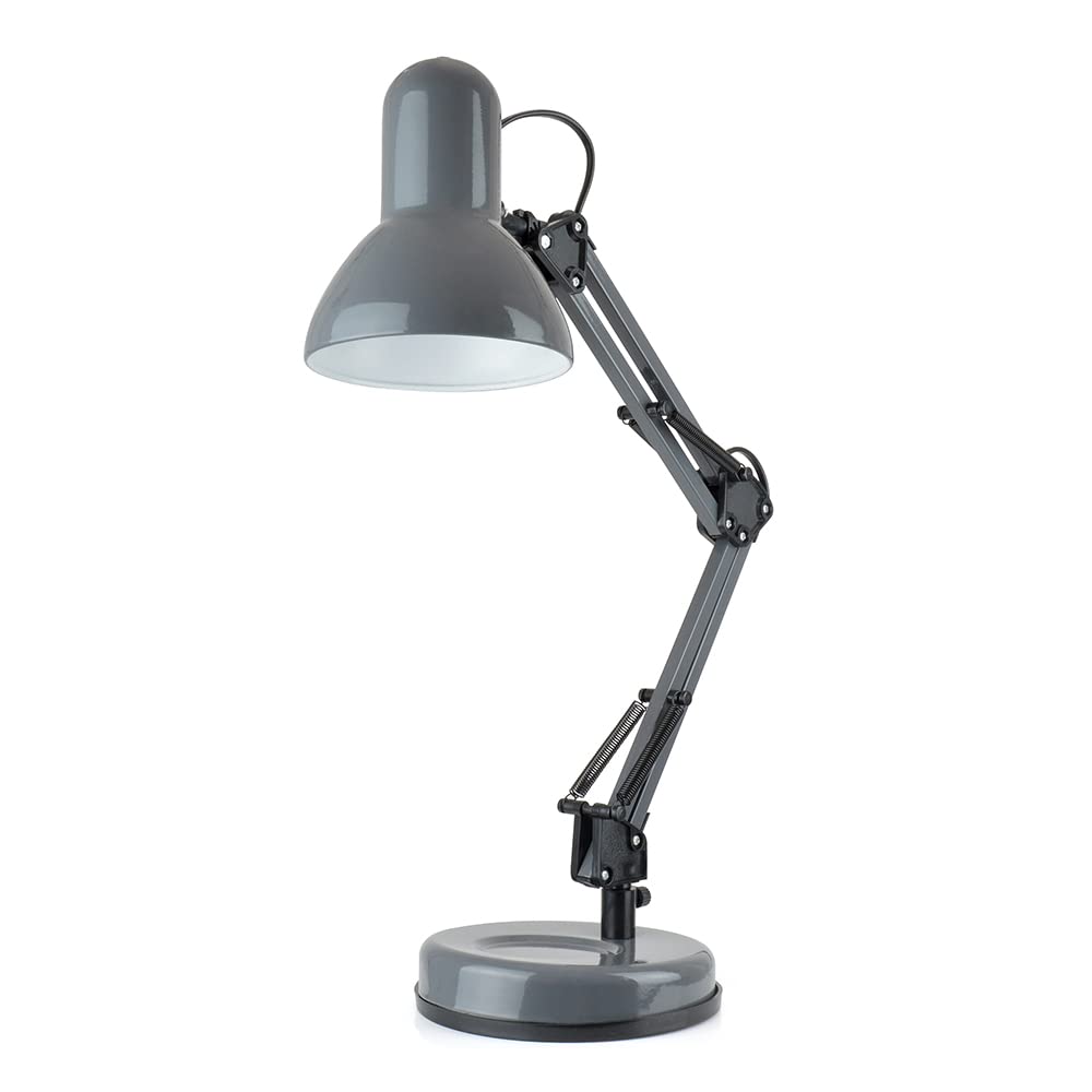 homelife for easy living 35W Swing Poise Hobby Desk Lamp - Tilt/Swivel Head - 35cm Swing Arm - Max. Height 52cm - Weighted Base with Desk Tidy - Inline Switch - L945GR- Anthracite Grey
