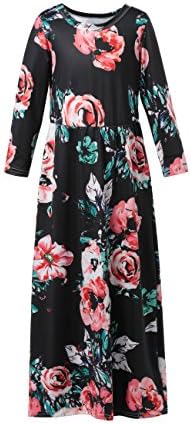 aibeiboutique Girls Summer Floral Printed Casual Holiday Beach Short Sleeve Maxi Dress with Pockets