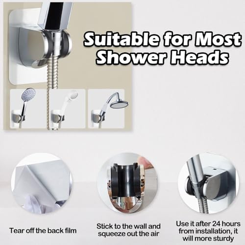 Ferizzia No Drilling Handheld Shower Holder, Universal Angle Adjustable Shower Head Holder, 45° Adjustable, Self-Adhesive, Easy Installation, Bathroom Accessories, Silver