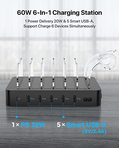 SooPii USB Charging Station, Multiple USB Charger Station for Multible Devices, mixed Cables Included, Charging Organizer for Phones,Tablets, and Other Electronics